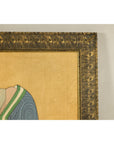 Japanese Hand-Painted Silk Artwork of a Seated Concubine in Giltwood Frame