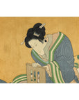 Japanese Hand-Painted Silk Artwork of a Seated Concubine in Giltwood Frame