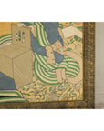Japanese Hand-Painted Silk Artwork of a Seated Concubine in Giltwood Frame