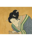 Japanese Hand-Painted Silk Artwork of a Seated Concubine in Giltwood Frame
