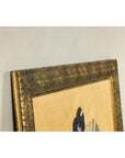 Japanese Hand-Painted Silk Artwork of a Seated Concubine in Giltwood Frame