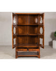 Two-Piece Hardwood Display Cabinet with Glass Paneled Cutouts