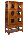 Two-Piece Hardwood Display Cabinet with Glass Paneled Cutouts