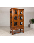 Two-Piece Hardwood Display Cabinet with Glass Paneled Cutouts