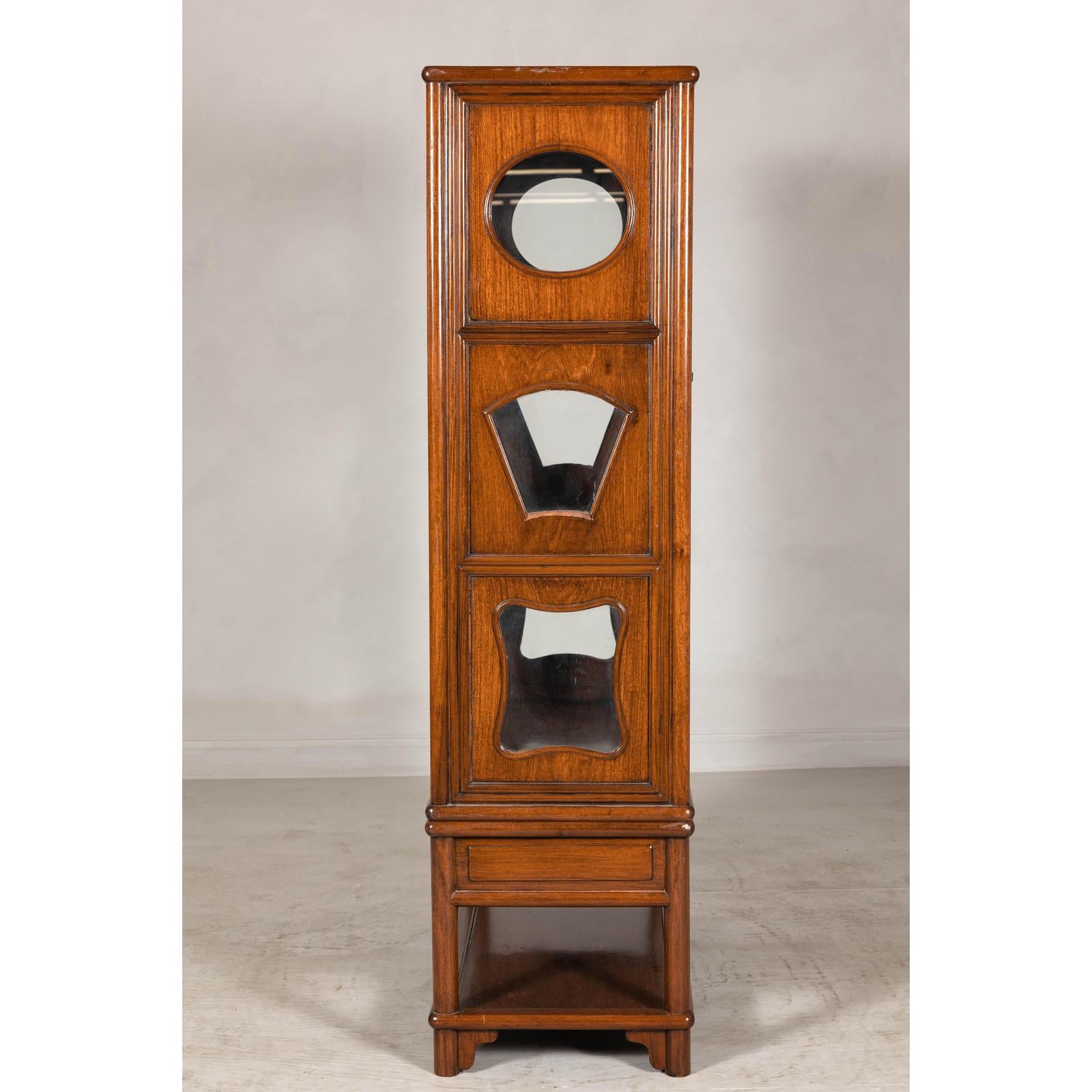 Two-Piece Hardwood Display Cabinet with Glass Paneled Cutouts