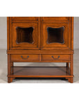 Two-Piece Hardwood Display Cabinet with Glass Paneled Cutouts