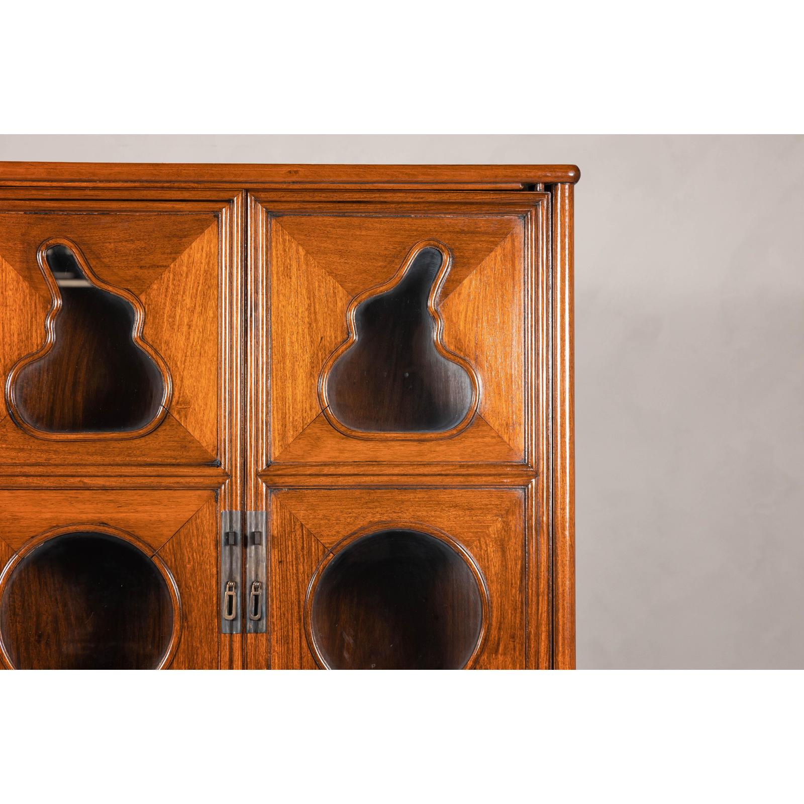 Two-Piece Hardwood Display Cabinet with Glass Paneled Cutouts