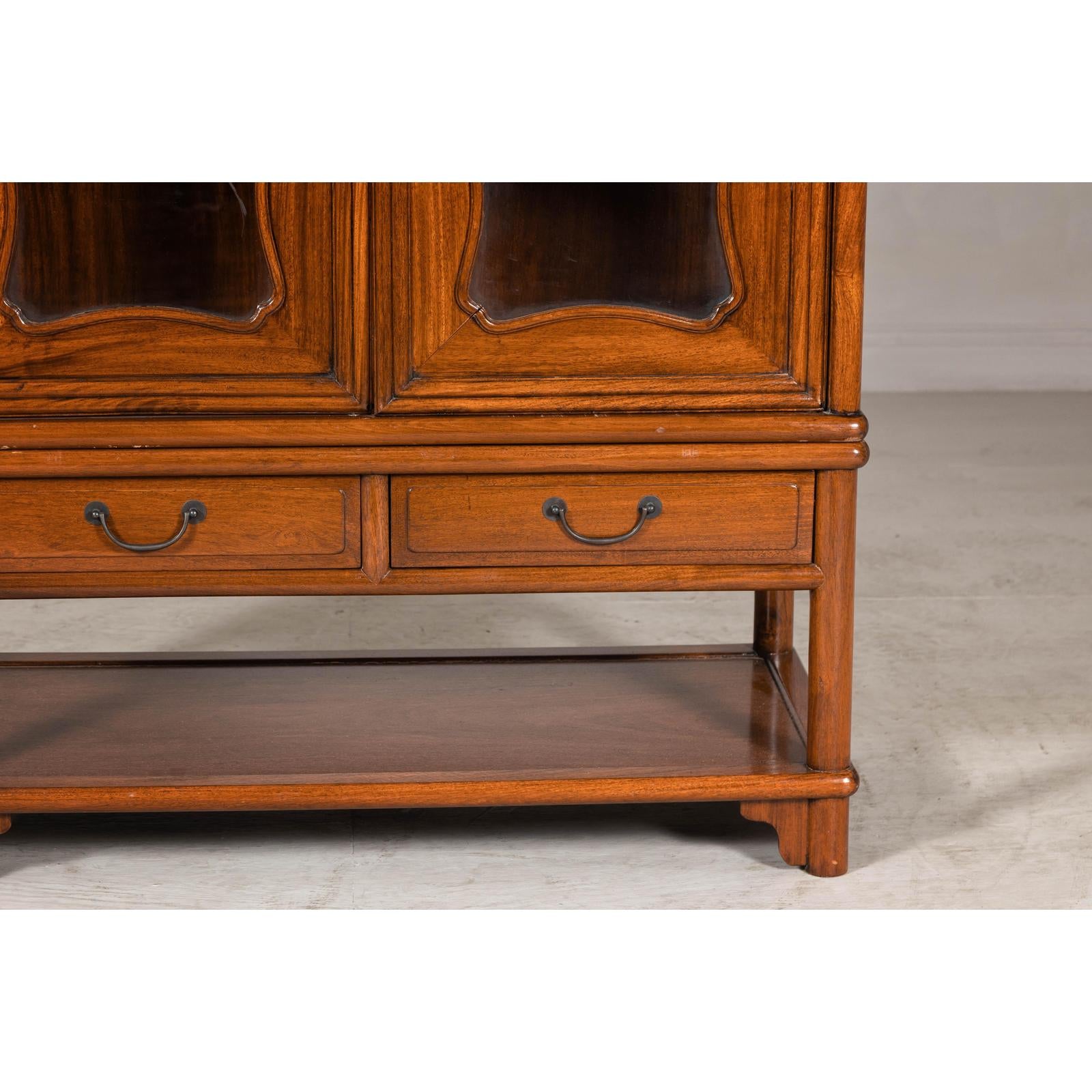 Two-Piece Hardwood Display Cabinet with Glass Paneled Cutouts