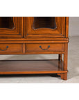 Two-Piece Hardwood Display Cabinet with Glass Paneled Cutouts