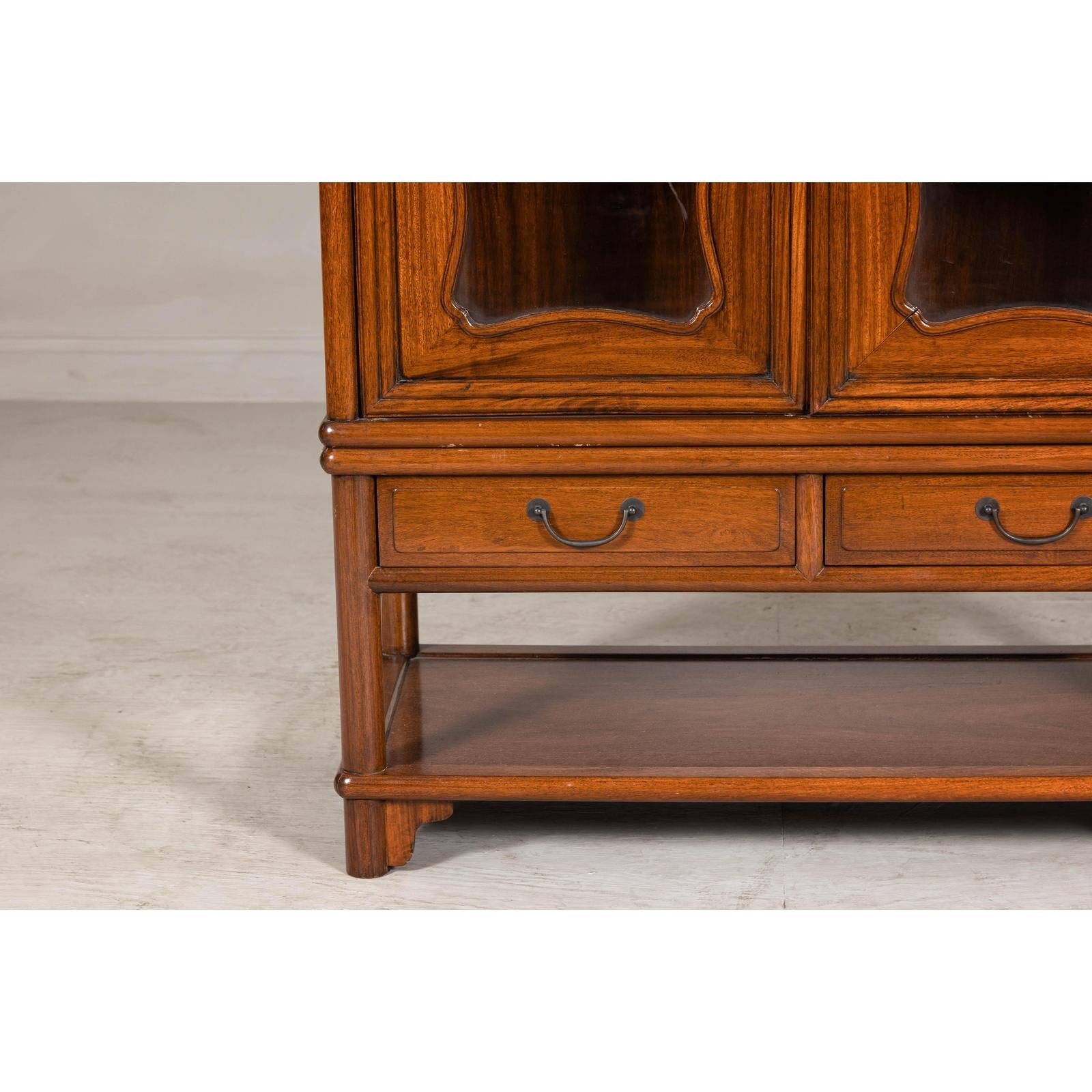 Two-Piece Hardwood Display Cabinet with Glass Paneled Cutouts
