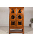 Two-Piece Hardwood Display Cabinet with Glass Paneled Cutouts