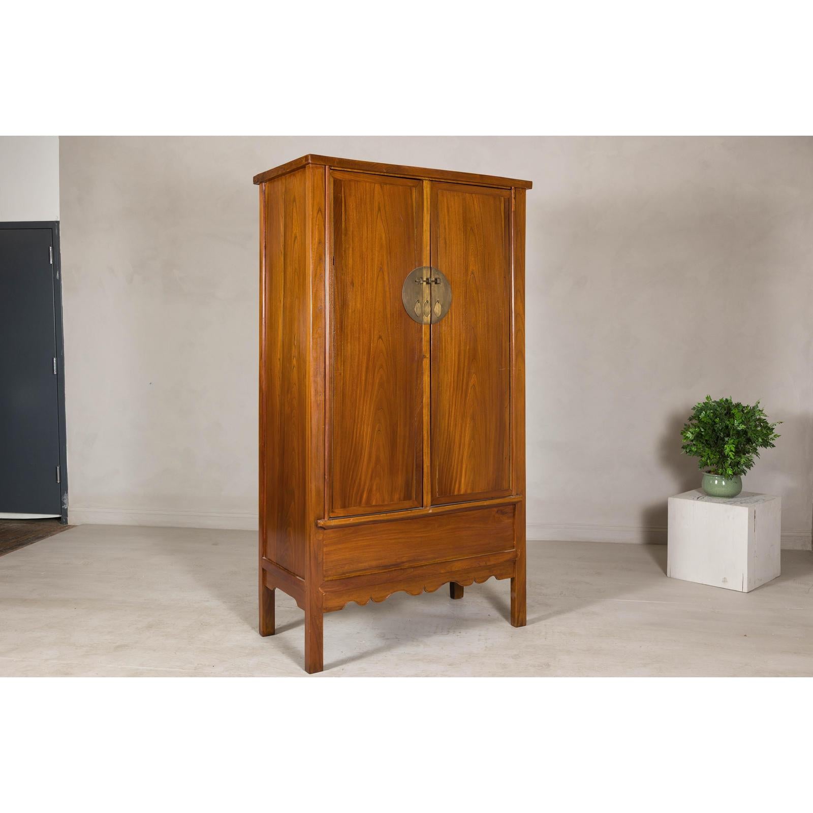 Late Qing Dynasty Elm Armoire with Storage Drawers and Hidden Lower Compartment
