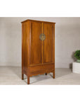 Late Qing Dynasty Elm Armoire with Storage Drawers and Hidden Lower Compartment