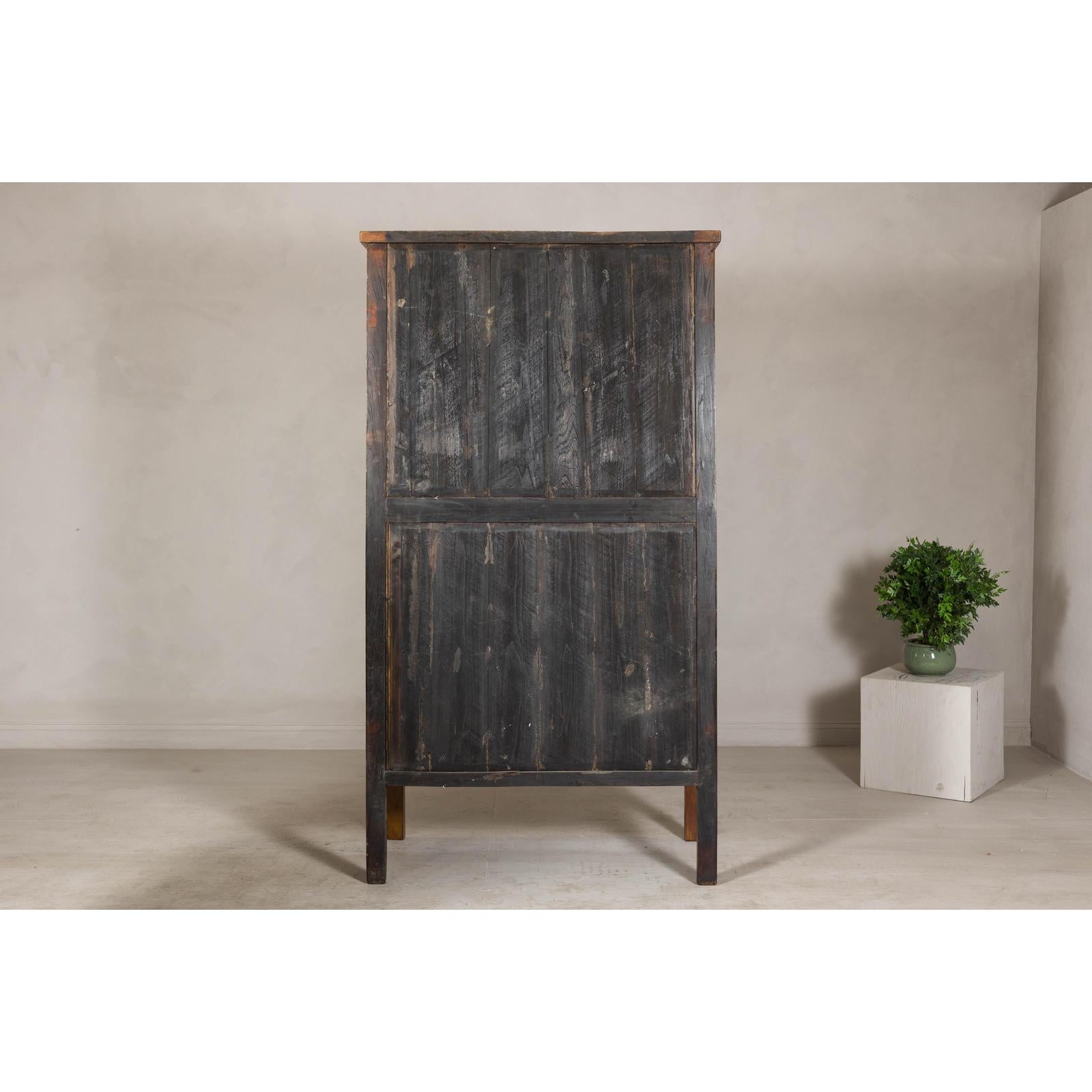 Late Qing Dynasty Elm Armoire with Storage Drawers and Hidden Lower Compartment
