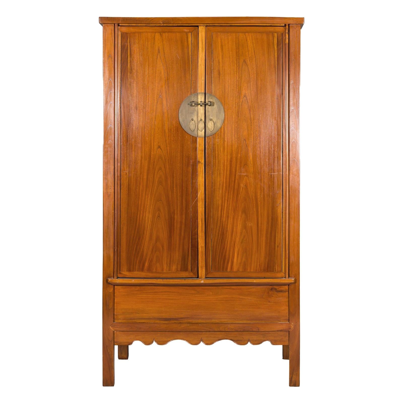 Late Qing Dynasty Elm Armoire with Storage Drawers and Hidden Lower Compartment