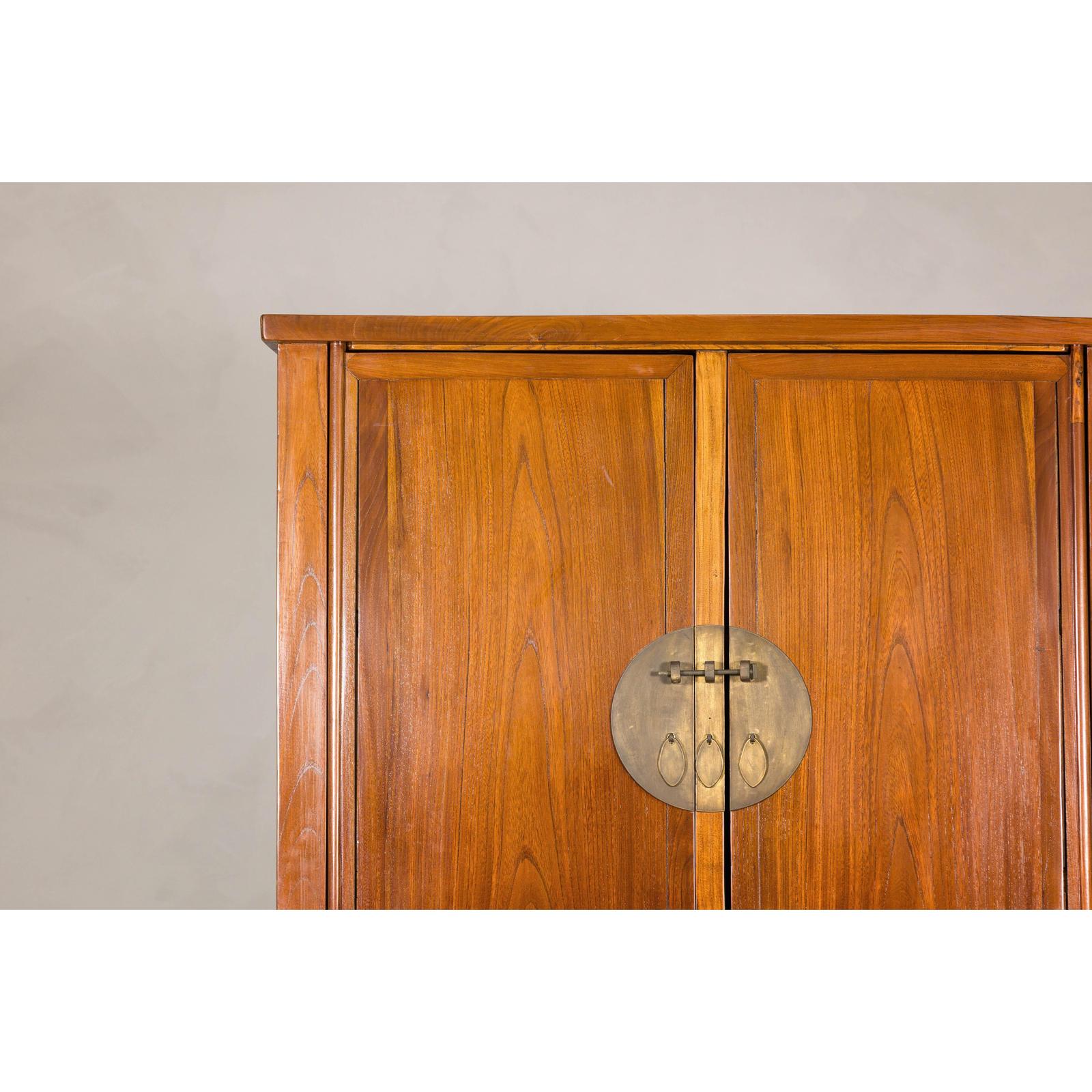 Late Qing Dynasty Elm Armoire with Storage Drawers and Hidden Lower Compartment