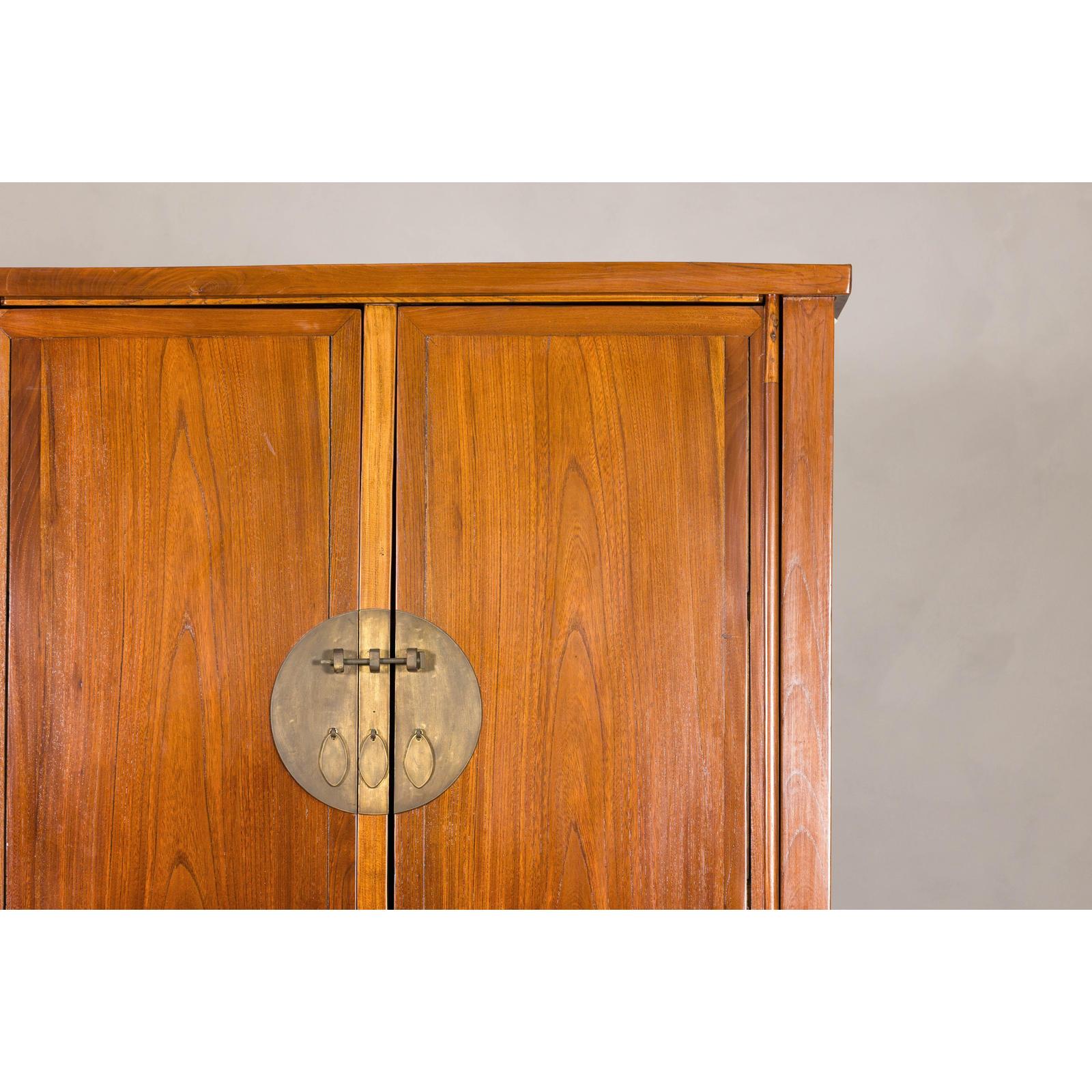 Late Qing Dynasty Elm Armoire with Storage Drawers and Hidden Lower Compartment