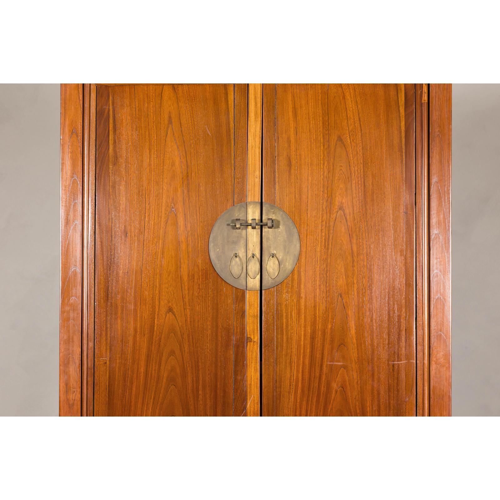 Late Qing Dynasty Elm Armoire with Storage Drawers and Hidden Lower Compartment