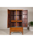 Late Qing Dynasty Elm Armoire with Storage Drawers and Hidden Lower Compartment