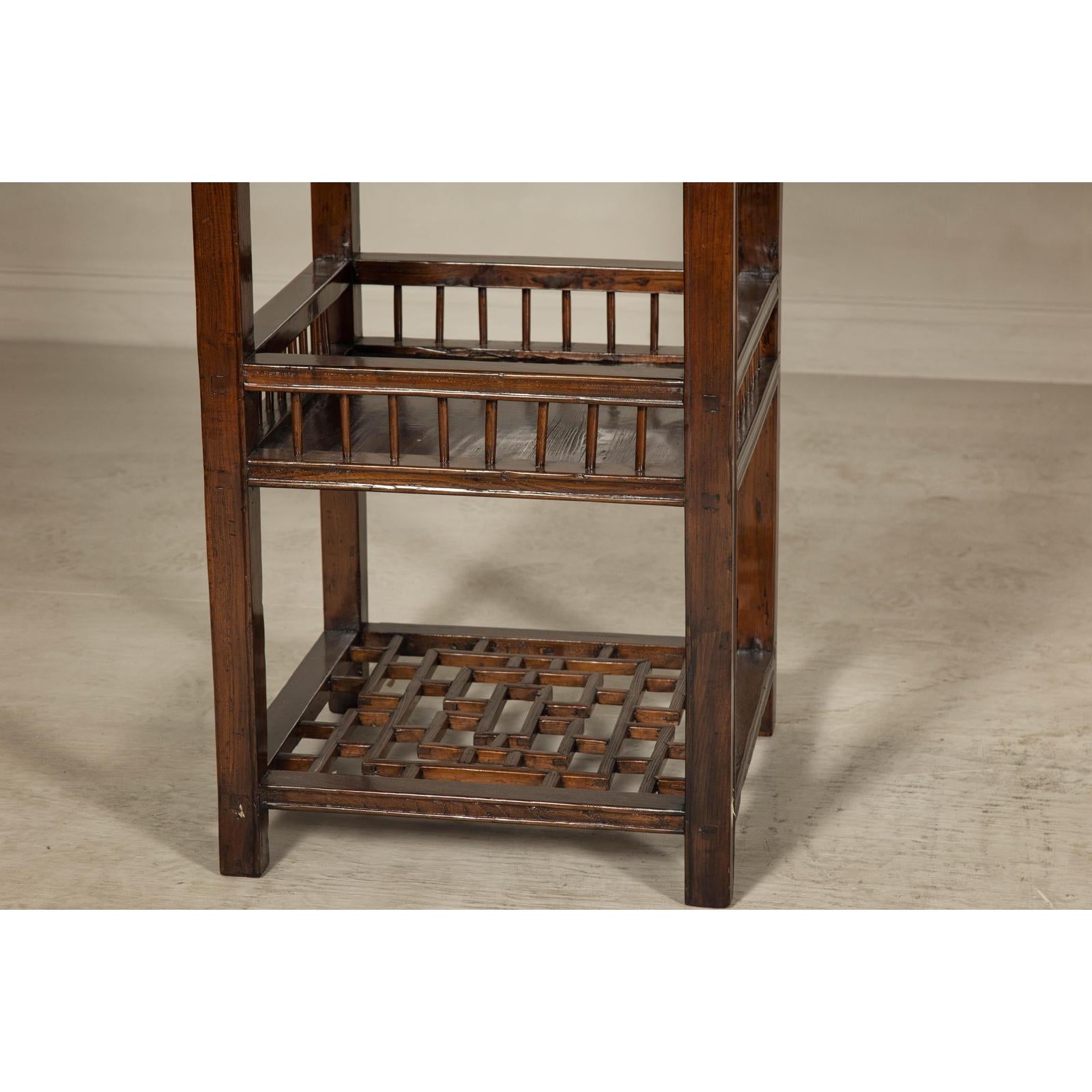 Oversized Console Table with Drawers, Fretwork Shelves and Removable Top