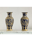 Pair of Sèvres-Inspired Cobalt Blue and Gold Porcelain Vases, Scrolling Foliage
