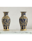 Pair of Sèvres-Inspired Cobalt Blue and Gold Porcelain Vases, Scrolling Foliage