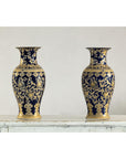 Pair of Sèvres-Inspired Cobalt Blue and Gold Porcelain Vases, Scrolling Foliage