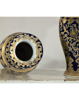 Pair of Sèvres-Inspired Cobalt Blue and Gold Porcelain Vases, Scrolling Foliage