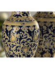 Pair of Sèvres-Inspired Cobalt Blue and Gold Porcelain Vases, Scrolling Foliage