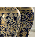 Pair of Sèvres-Inspired Cobalt Blue and Gold Porcelain Vases, Scrolling Foliage