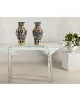Pair of Sèvres-Inspired Cobalt Blue and Gold Porcelain Vases, Scrolling Foliage