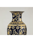 Pair of Sèvres-Inspired Cobalt Blue and Gold Porcelain Vases, Scrolling Foliage