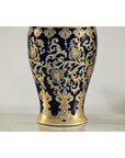 Pair of Sèvres-Inspired Cobalt Blue and Gold Porcelain Vases, Scrolling Foliage