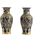 Pair of Sèvres-Inspired Cobalt Blue and Gold Porcelain Vases, Scrolling Foliage