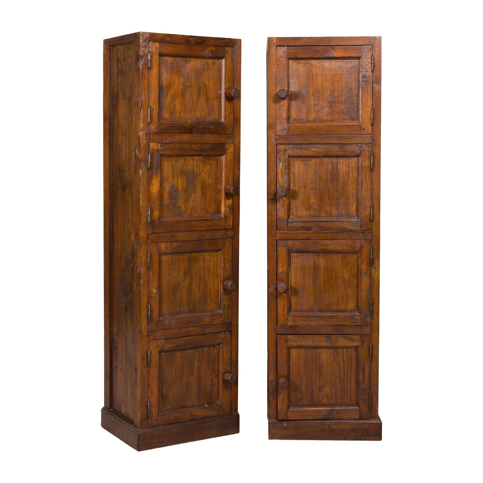 Vintage Tall Narrow Teak Cabinets – Unique Storage with Aged Patina