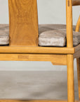 Pair of Ming-Style Hardwood Armchairs with Carved Medallion and Cushions