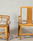 Pair of Ming-Style Hardwood Armchairs with Carved Medallion and Cushions