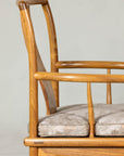 Pair of Ming-Style Hardwood Armchairs with Carved Medallion and Cushions