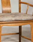 Pair of Ming-Style Hardwood Armchairs with Carved Medallion and Cushions