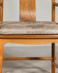Pair of Ming-Style Hardwood Armchairs with Carved Medallion and Cushions