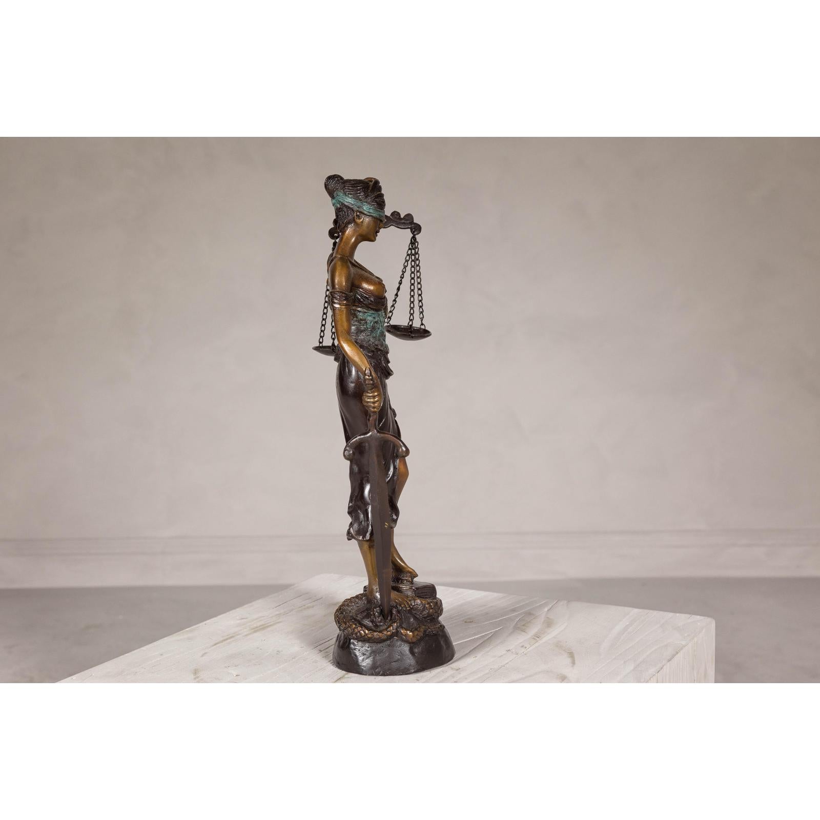 Lady Justice, Cast Bronze Tabletop Statuette with Scales and Sword