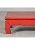 Red Lacquer Low Kang Table with Curved Legs and Scalloped Apron