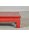 Red Lacquer Low Kang Table with Curved Legs and Scalloped Apron