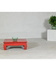 Red Lacquer Low Kang Table with Curved Legs and Scalloped Apron