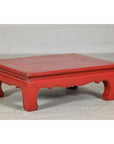 Red Lacquer Low Kang Table with Curved Legs and Scalloped Apron