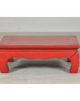 Red Lacquer Low Kang Table with Curved Legs and Scalloped Apron