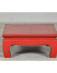 Red Lacquer Low Kang Table with Curved Legs and Scalloped Apron