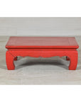 Red Lacquer Low Kang Table with Curved Legs and Scalloped Apron