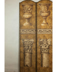 Neoclassical Style Folding Screen Room Divider with Architectural Motifs