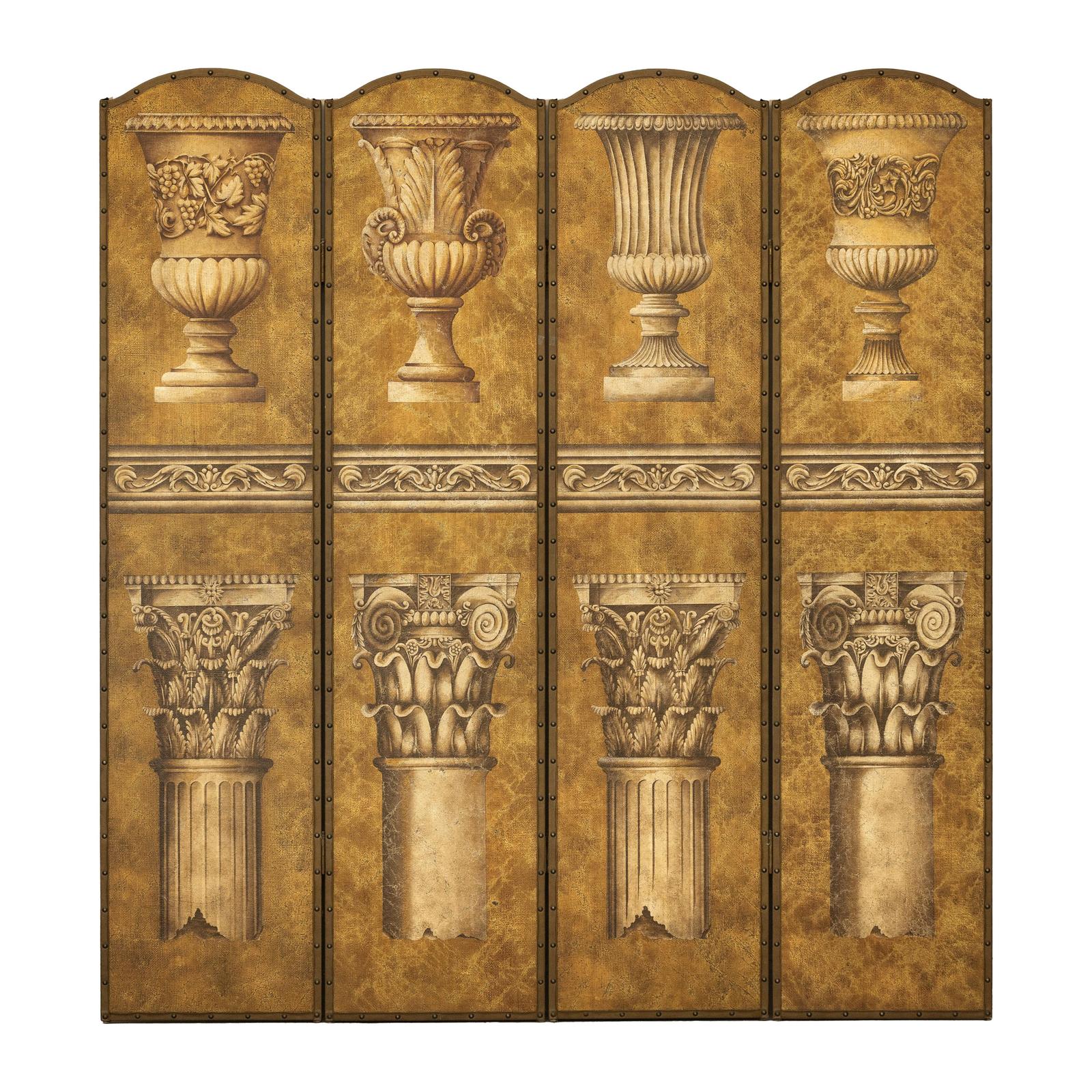 Neoclassical Style Folding Screen Room Divider with Architectural Motifs